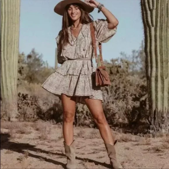 New Boho Print Tunic Cotton Summer Dress Tan - Picture 4 of 15